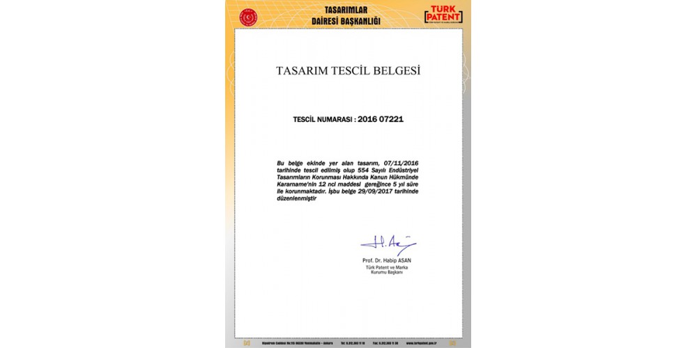 Tasarım Tescil Belgesi