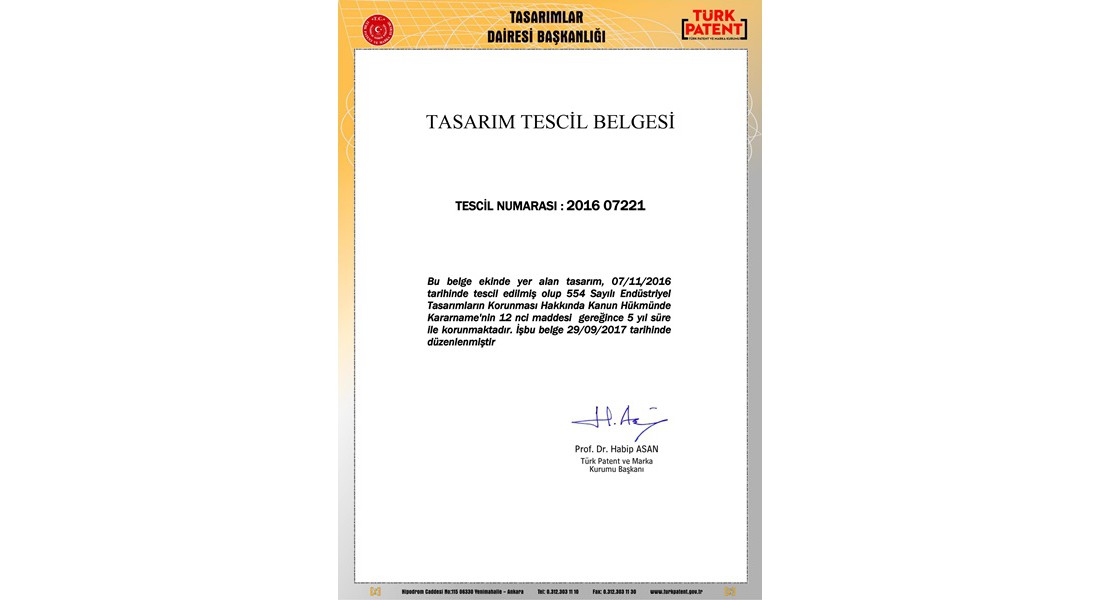 Tasarım Tescil Belgesi